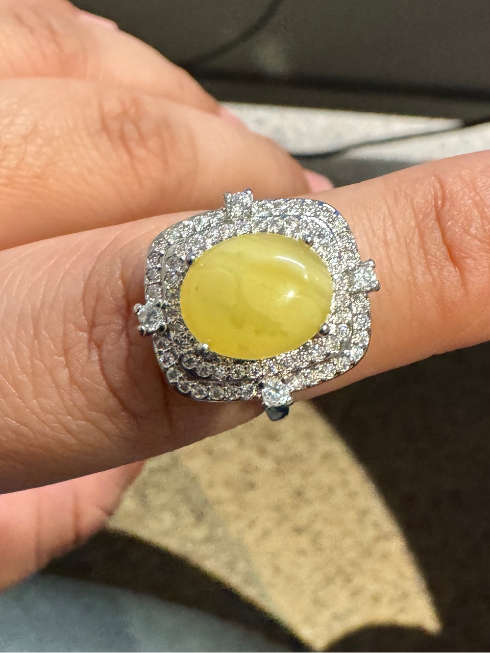 AMBER butterscotch Gemstone Halo Cocktail Ring -adjustable size
